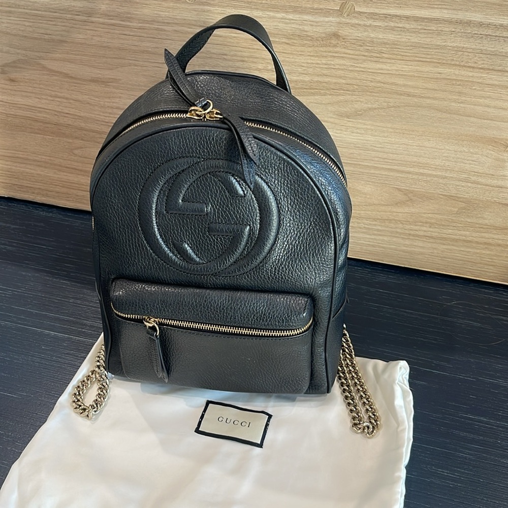 ❤️GUCCI Black SoHo interlocking leather ruck sack backpack 🖤
